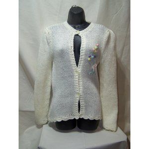 Vintage Handmade Sweater Large Knit Bouquet White